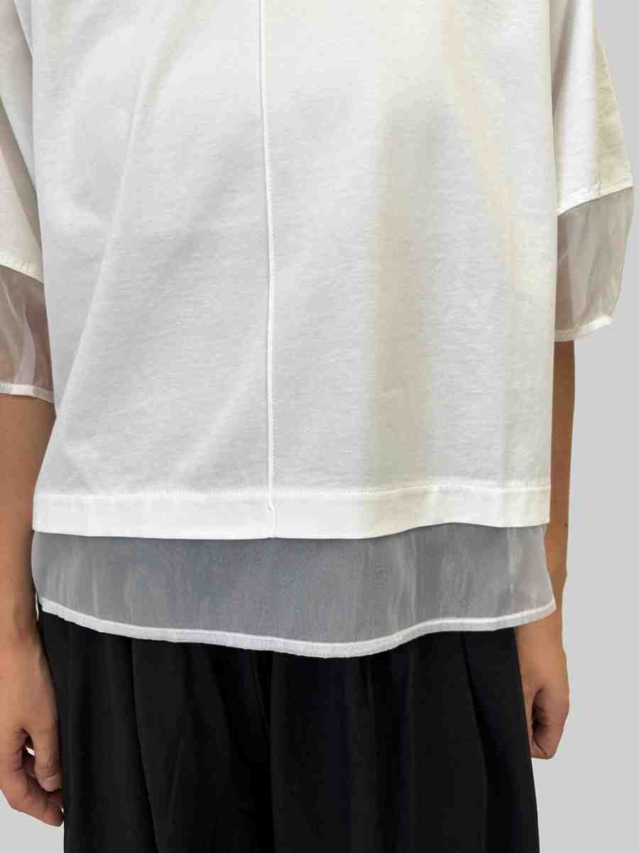 ドライタッチコットン シアーランタンスリーブTシャツ ｜ オフホワイト