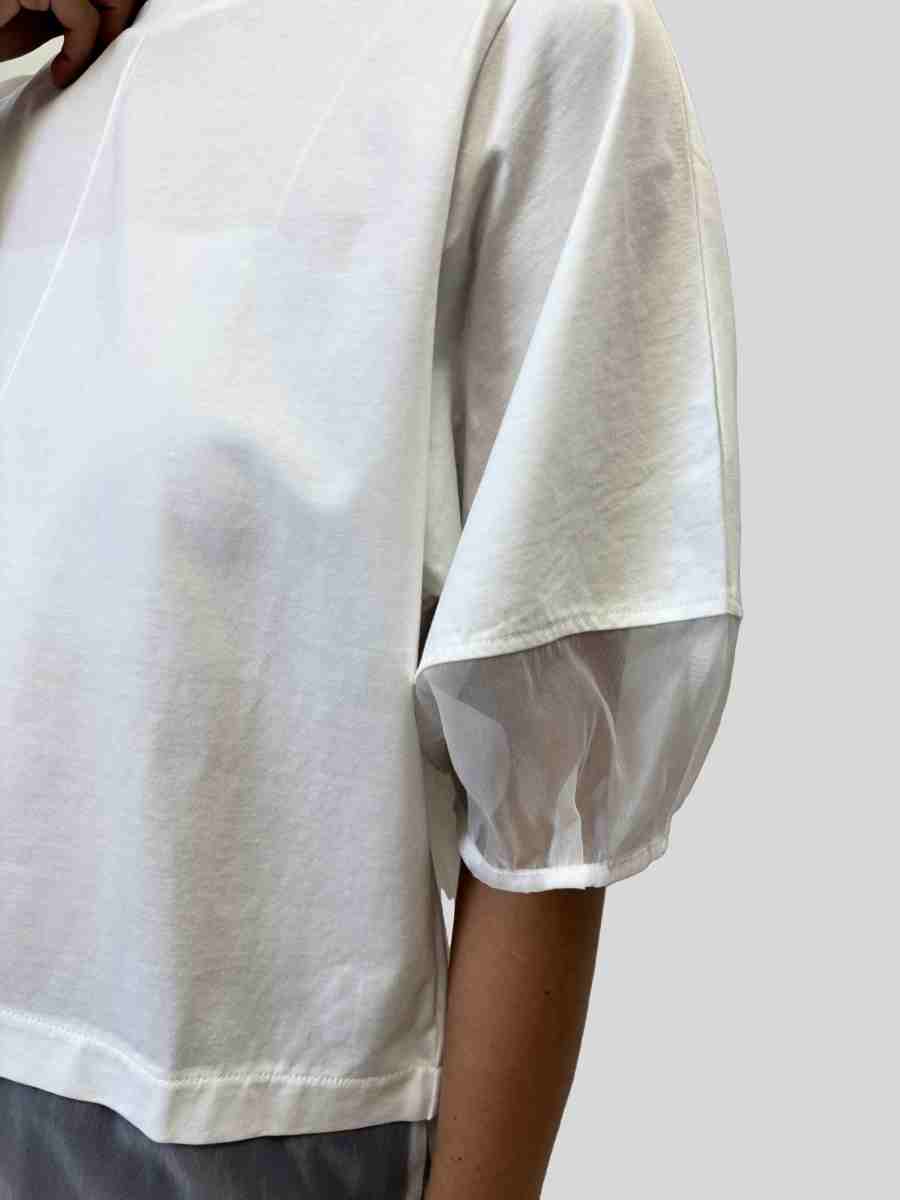ドライタッチコットン シアーランタンスリーブTシャツ ｜ オフホワイト