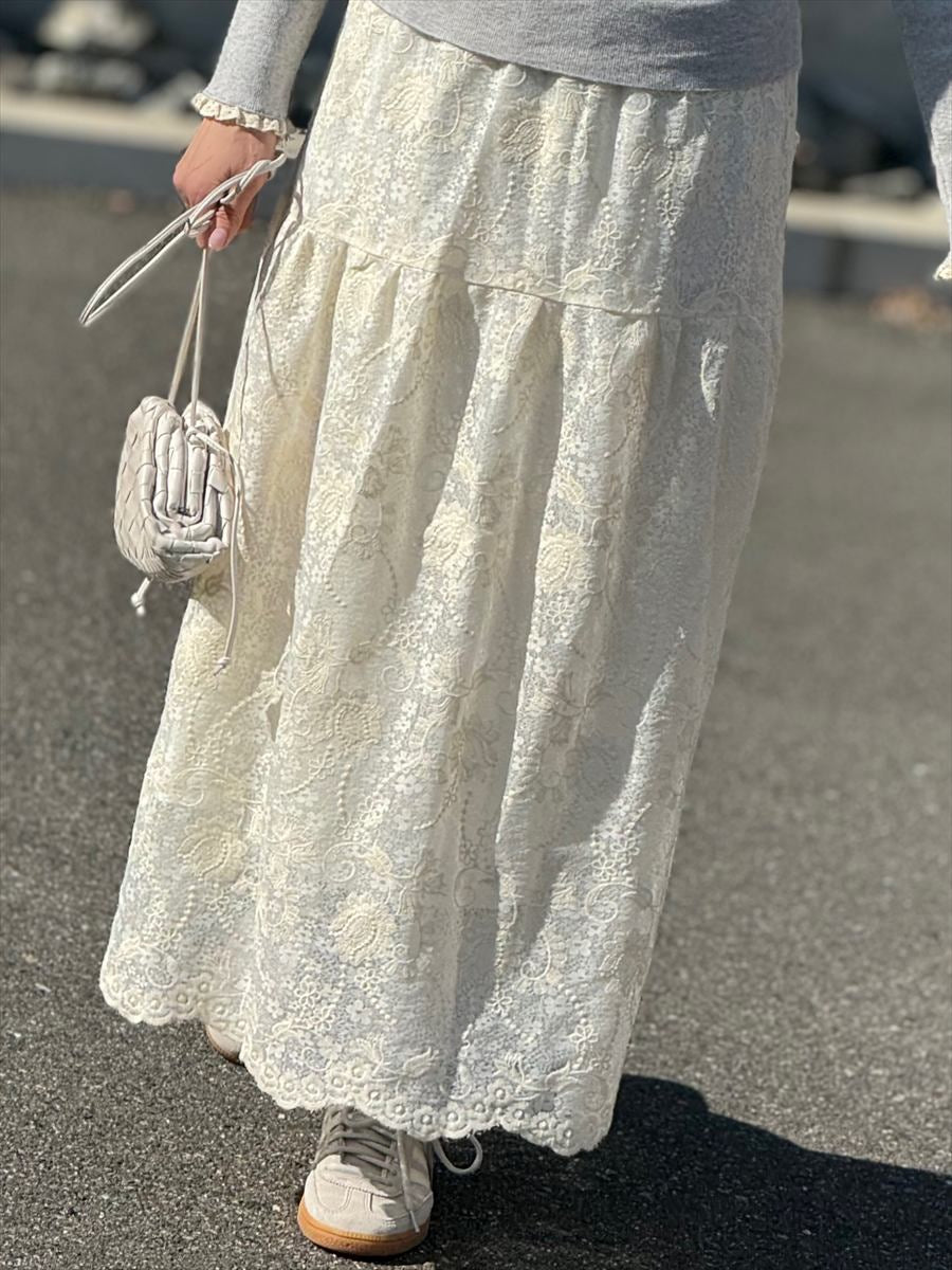 フリルレースロングスカート