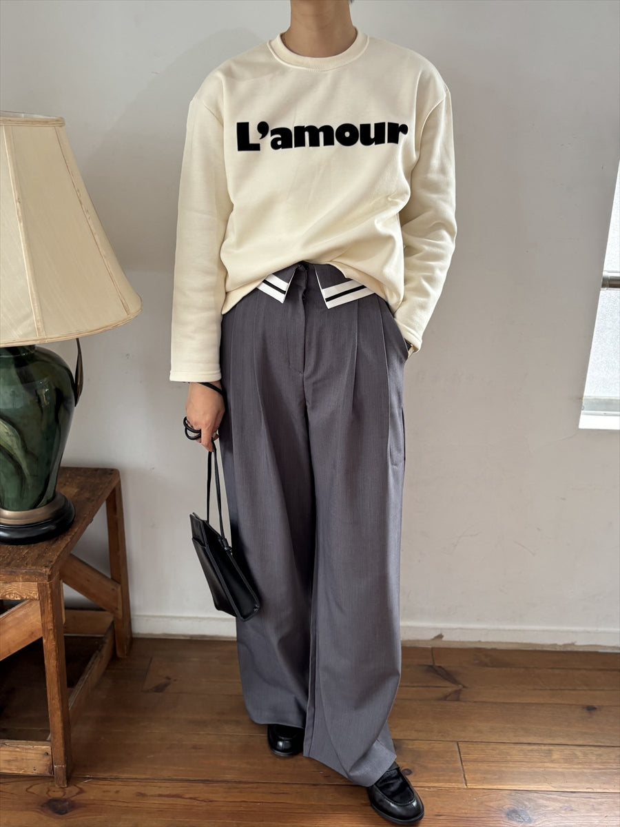 【美脚タックパンツ】ウエストラインワイドスラックス タックパンツ / ウエストデザインスラックス / グレージュ・グレー