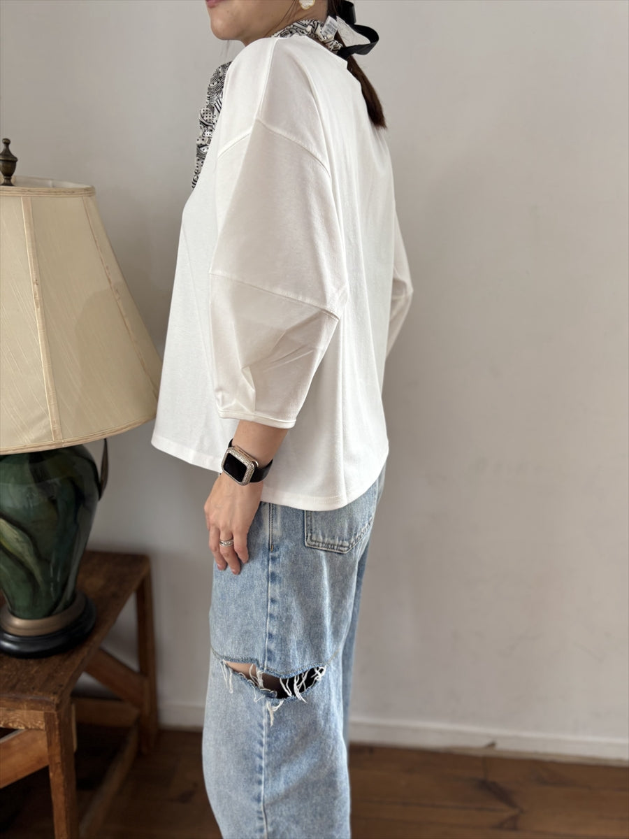パフスリーブ5分袖Tシャツ