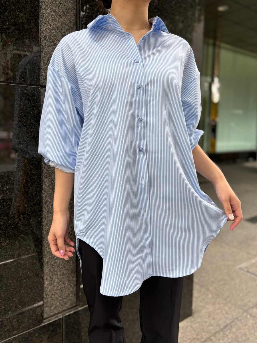 ストライプ柄シャツ　UVカット素材