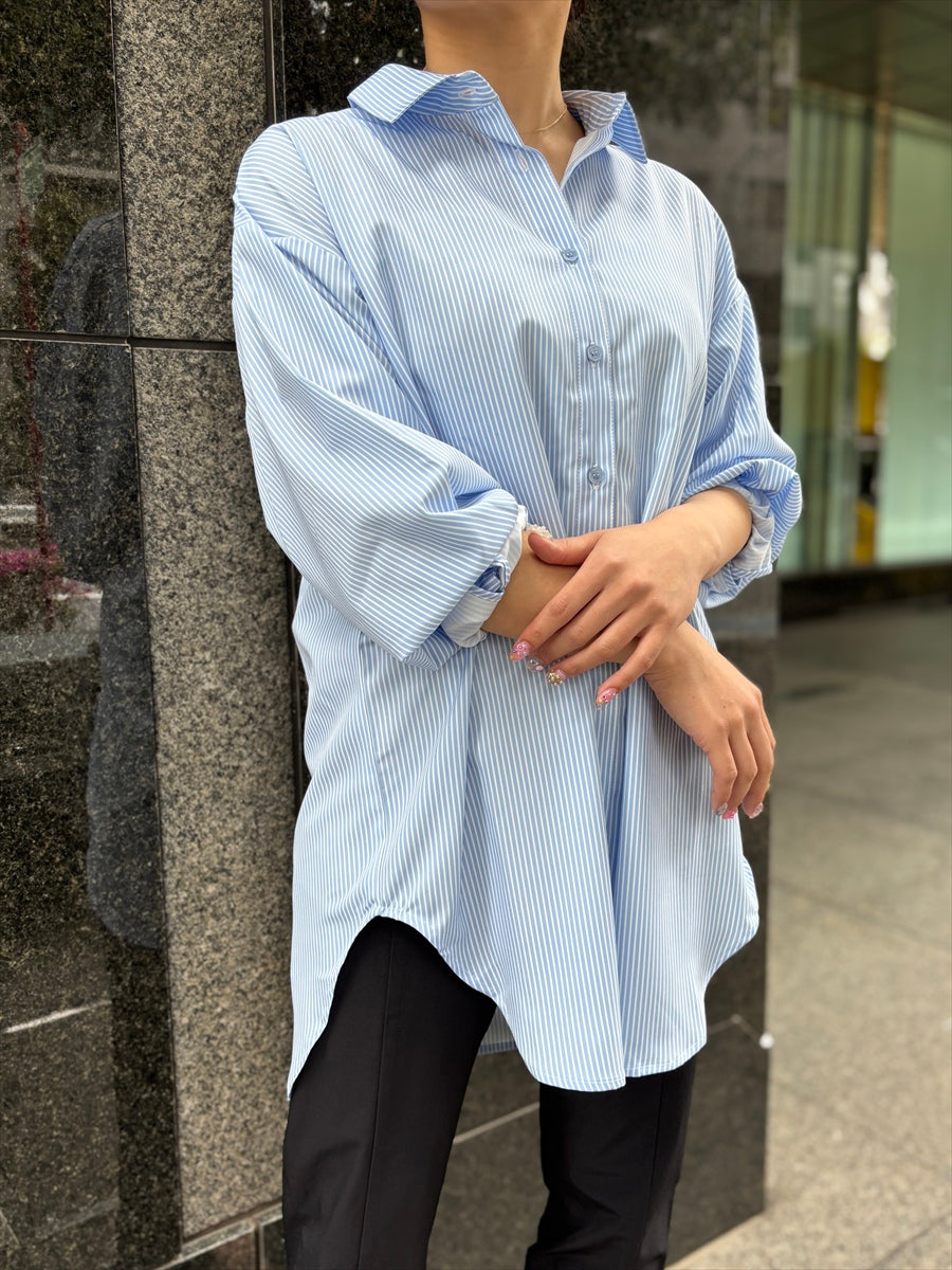 ストライプ柄シャツ　UVカット素材