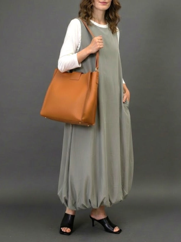 【大人の抜け感バルーンドレス】マキシ丈のバルーンワンピース