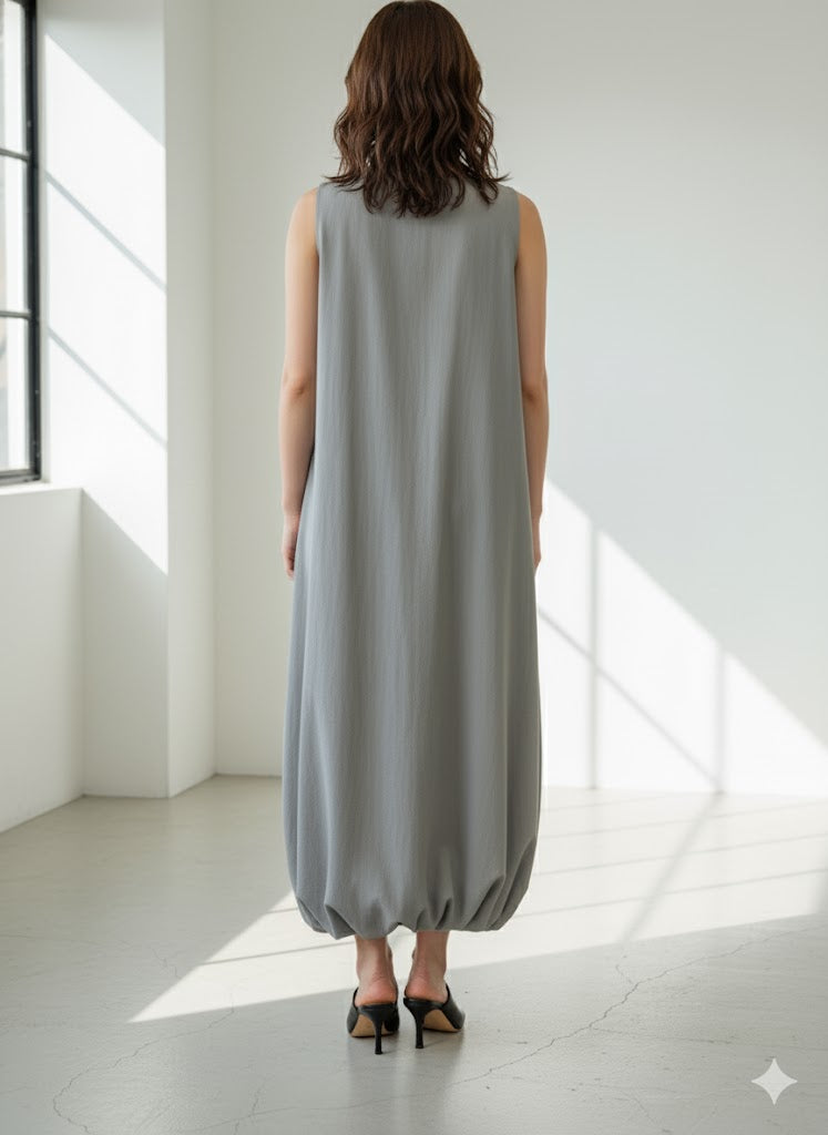 【大人の抜け感バルーンドレス】マキシ丈のバルーンワンピース