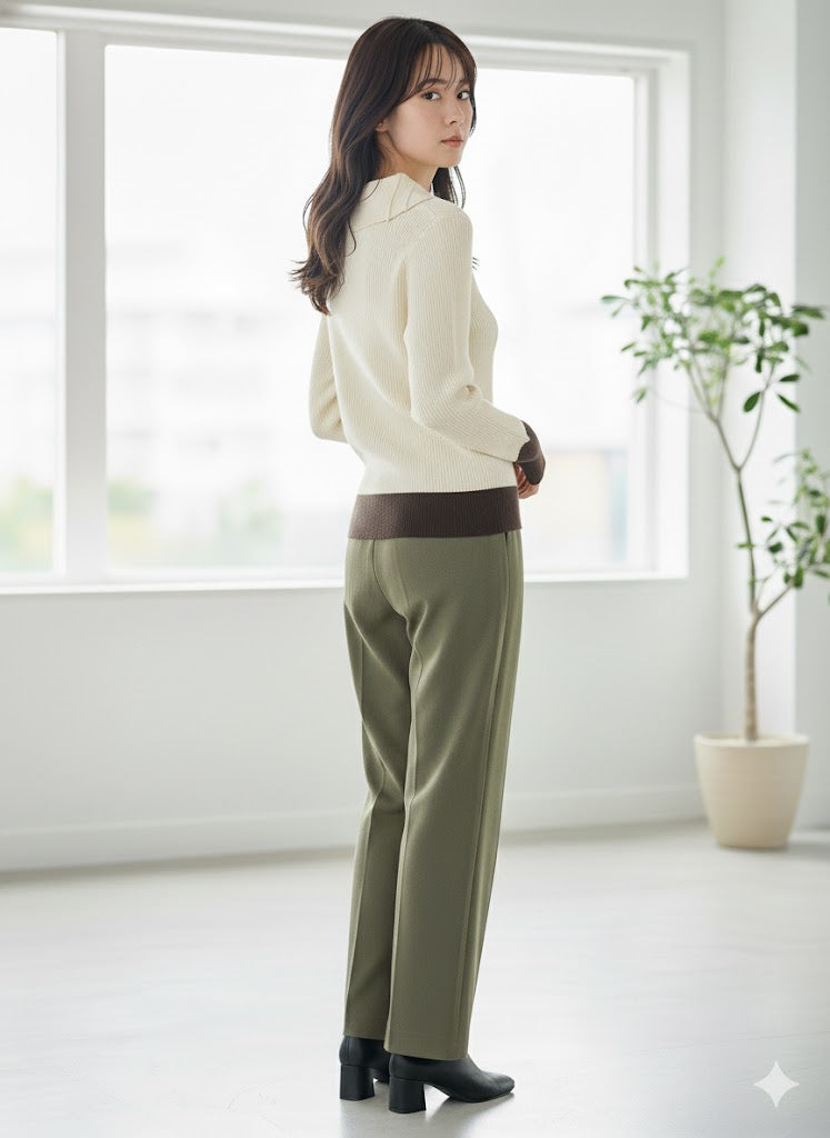 【洗練カラーコンビネーション】抜け感と洗練を両立！選べる6色 バイカラーポロニットプルオーバー