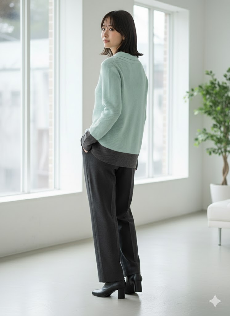 【洗練カラーコンビネーション】抜け感と洗練を両立！選べる6色 バイカラーポロニットプルオーバー