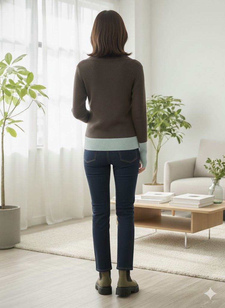 【洗練カラーコンビネーション】抜け感と洗練を両立！選べる6色 バイカラーポロニットプルオーバー