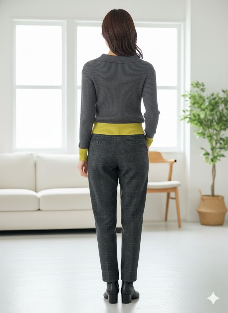 【洗練カラーコンビネーション】抜け感と洗練を両立！選べる6色 バイカラーポロニットプルオーバー