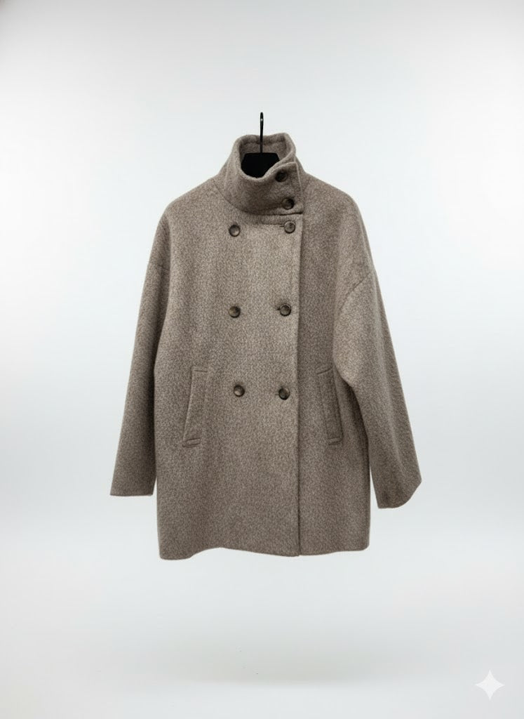 【ふんわりシャギー素材】スタンドカラーシャギートコート