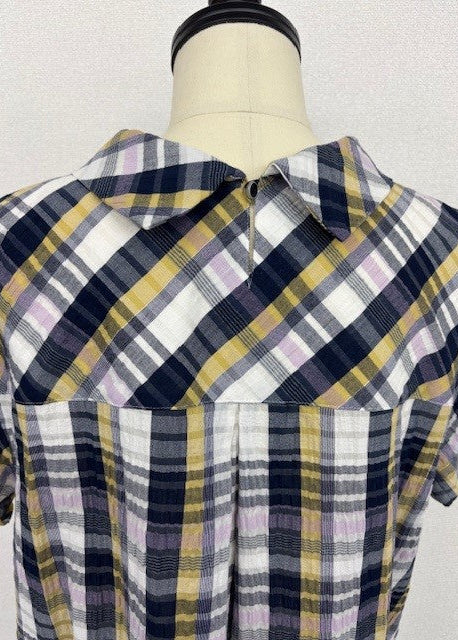 サッカーチェック タックブラウス｜涼感・体型カバー・半袖・大人カジュアル