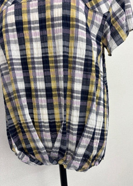 サッカーチェック タックブラウス｜涼感・体型カバー・半袖・大人カジュアル