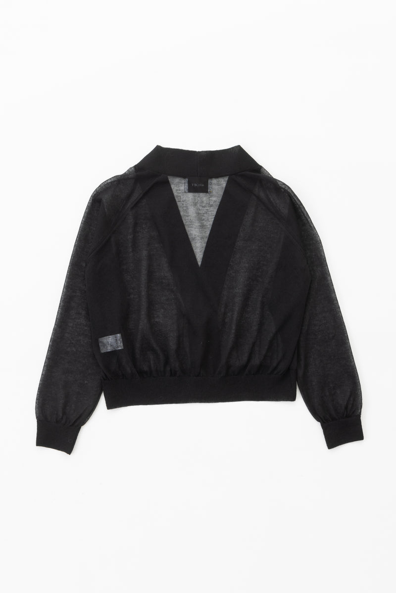 sheer knit cardigan (Black)
