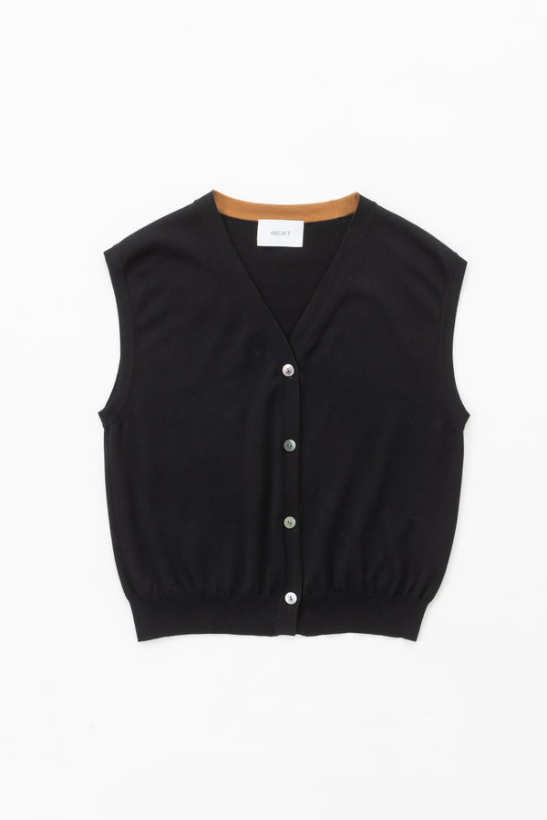 v neck knit vest (Black)