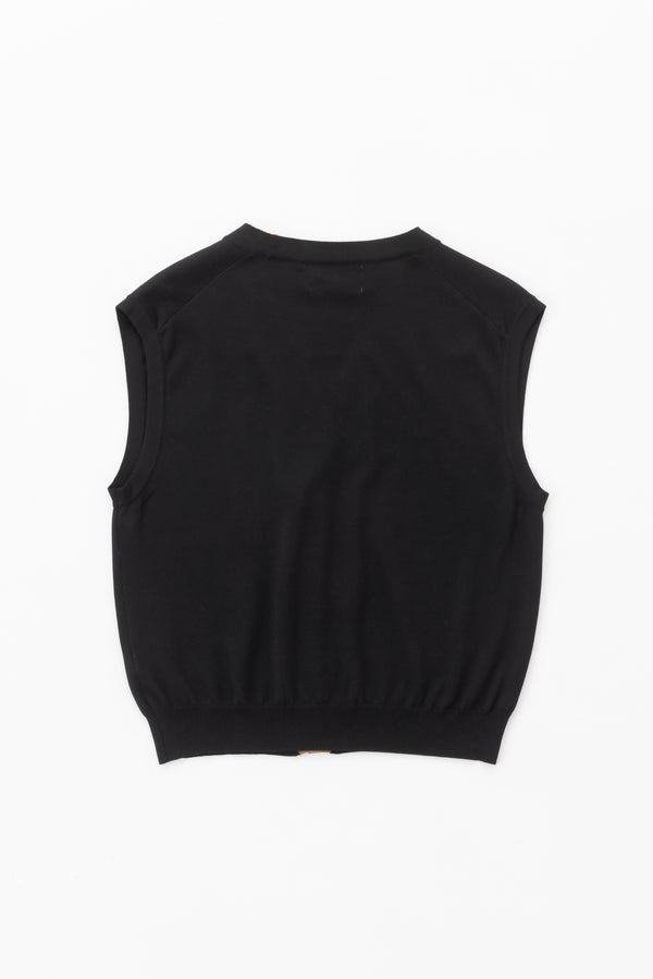 v neck knit vest (Black)
