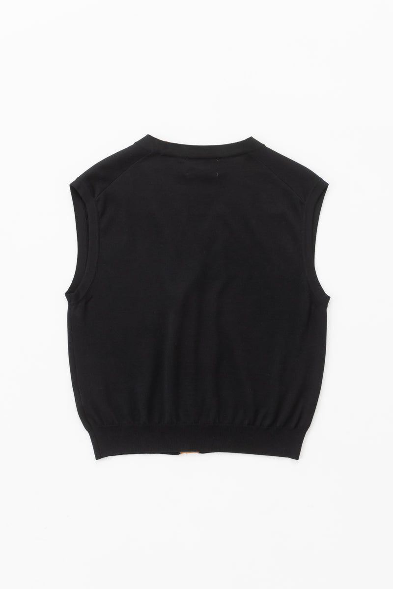 v neck knit vest (Black)