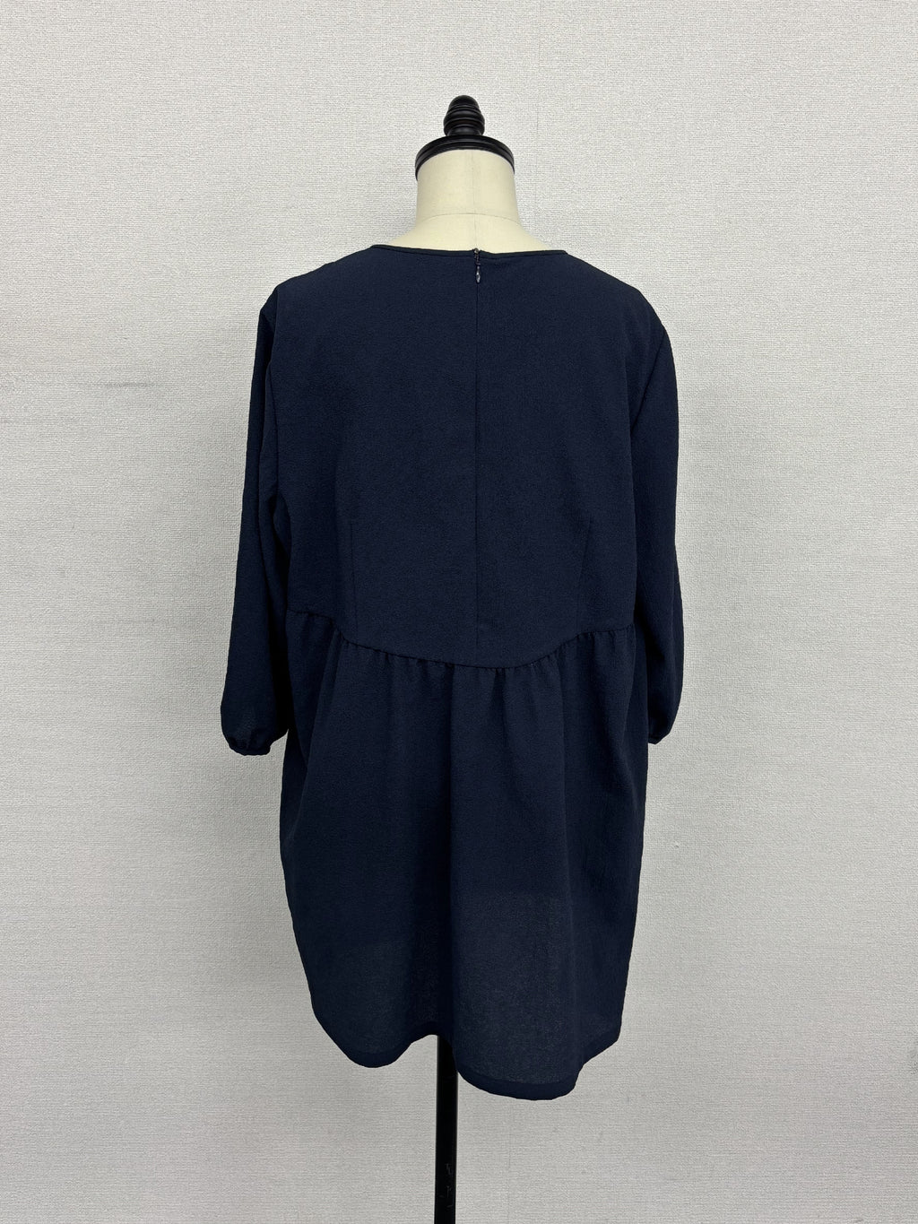 【極美/上品】ネイビー ハイウエスト ギャザー 切替 チュニック 七分袖 ｜ オフィス 通勤 お呼ばれ 体型カバー セレモニー 大人可愛い