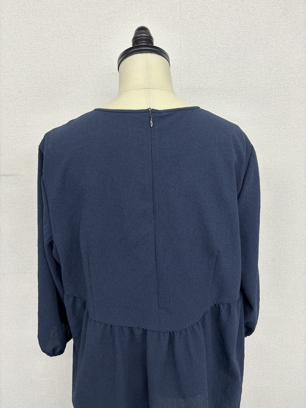 【極美/上品】ネイビー ハイウエスト ギャザー 切替 チュニック 七分袖 ｜ オフィス 通勤 お呼ばれ 体型カバー セレモニー 大人可愛い