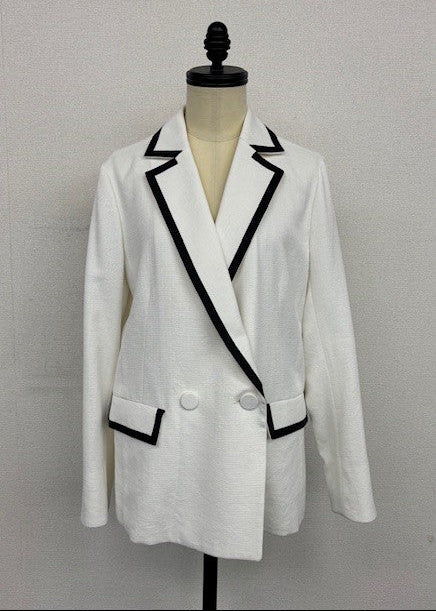 綿麻パイピング バイカラー テーラードジャケット｜軽やか・ストレッチ・きれいめ・オフィス・セレモニー