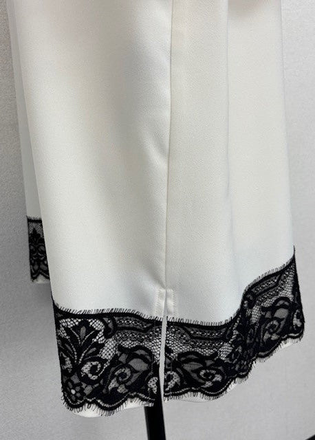 バイカラー ロングブラウス｜チュニック丈 きれいめカジュアル 切り替えレース使い ロングブラウス