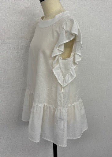 袖フリル ティアード ブラウス｜体型カバー・シアー・フレンチスリーブ・ノースリーブ・きれいめ