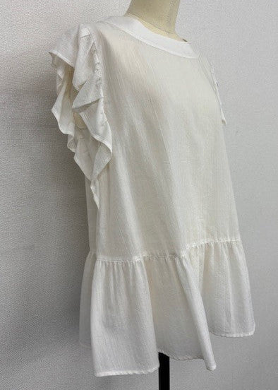 袖フリル ティアード ブラウス｜体型カバー・シアー・フレンチスリーブ・ノースリーブ・きれいめ