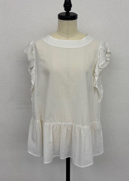 袖フリル ティアード ブラウス｜体型カバー・シアー・フレンチスリーブ・ノースリーブ・きれいめ